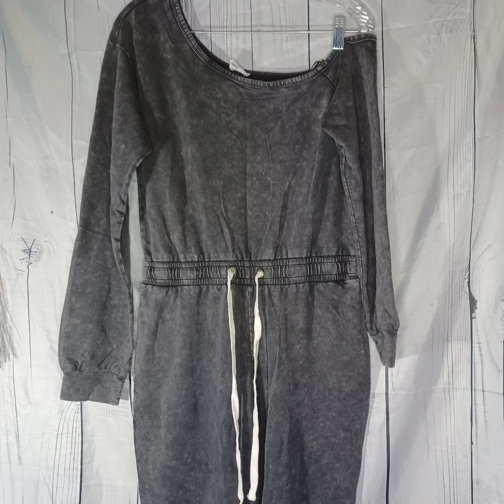 Lane 201 Faded Black Off The Shoulder comfy casual Jumpsuit with Drawstring